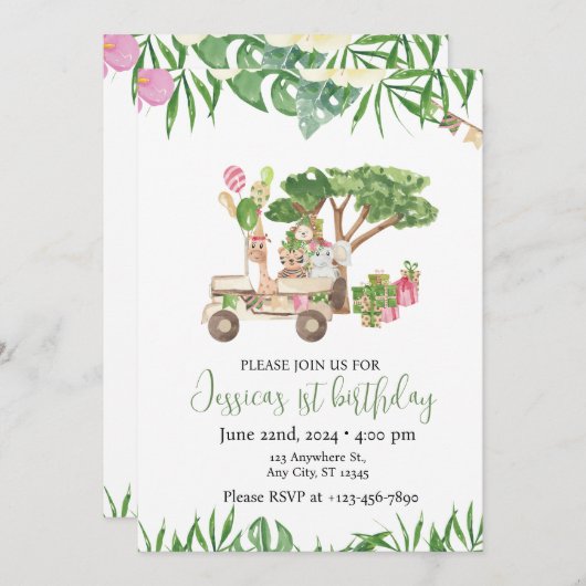 Invitation à la fête d'aventure Safari - Thème Jun (Devant / Derrière)