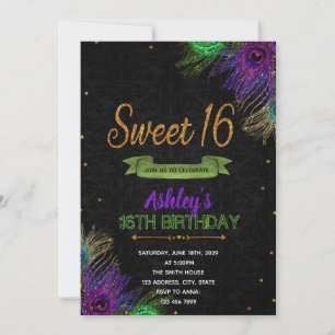 Invitation à la fête de 16 ans Peacock