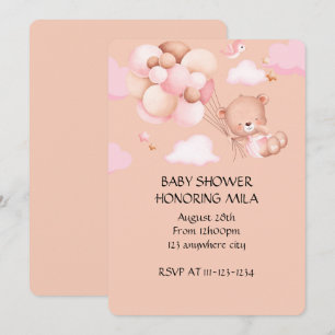 INVITATION À LA FÊTE DE BABY-SHOWER FILLE OURS EN