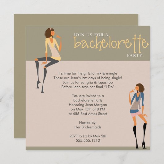 invitation à la fête de bachelorette (Devant / Derrière)