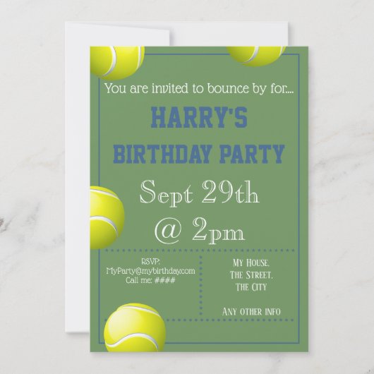 Invitation à la fête de bal de tennis (Devant)