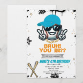 Invitation à la fête de baseball pour ados Bruh (Devant / Derrière)