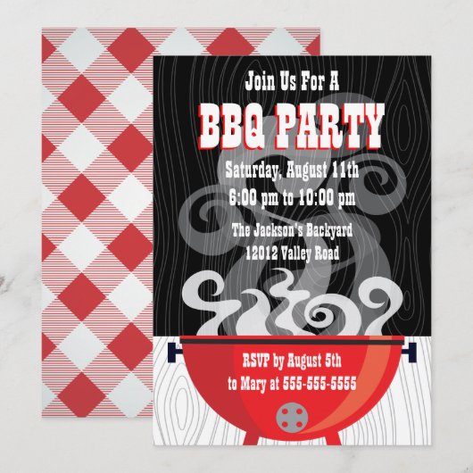 Invitation à la fête de BBQ fumant (Devant / Derrière)