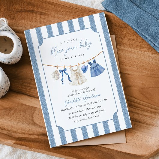 Invitation à la fête de bébé "Blue Jean Baby"