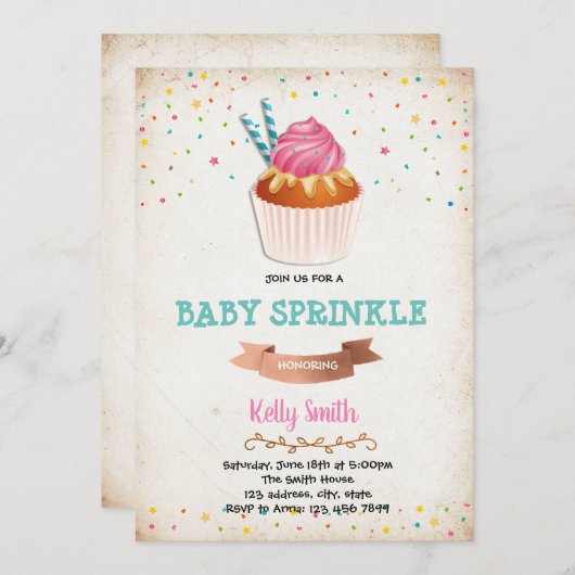 Invitation à la fête de bébé cupcake (Devant / Derrière)