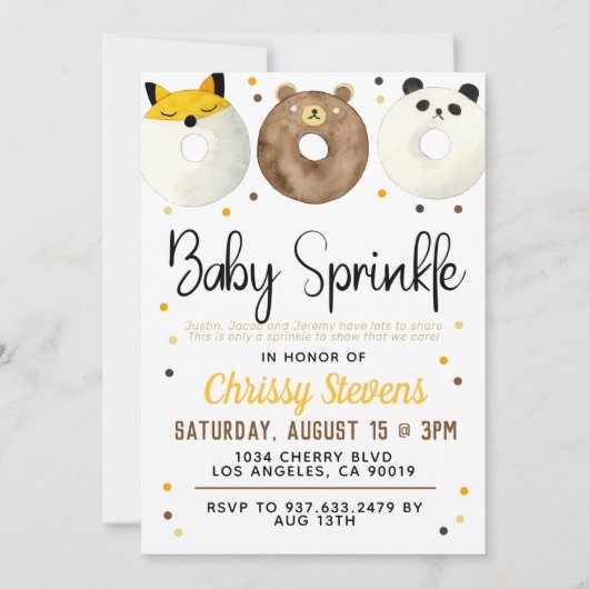 Invitation à la fête de bébé donut animal (Devant)