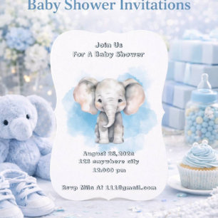 Invitation à la fête de bébé garçon éléphant