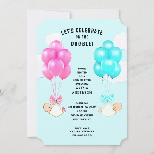 Invitation à la fête de bébé jumeaux (Devant)