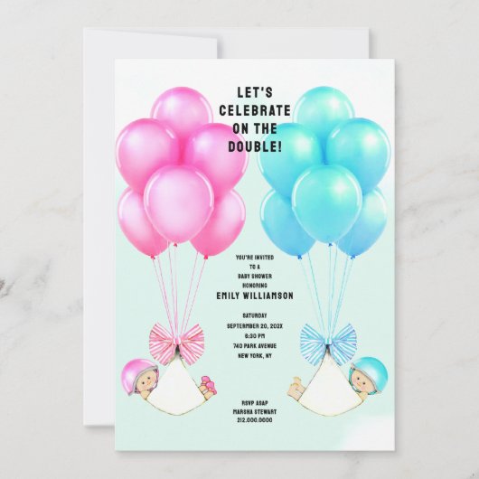 Invitation à la fête de bébé jumeaux (Devant)