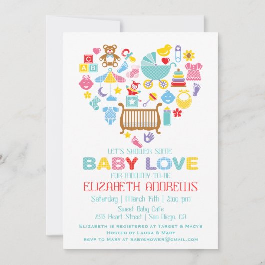 Invitation à la fête de bébé Love Heart (Devant)