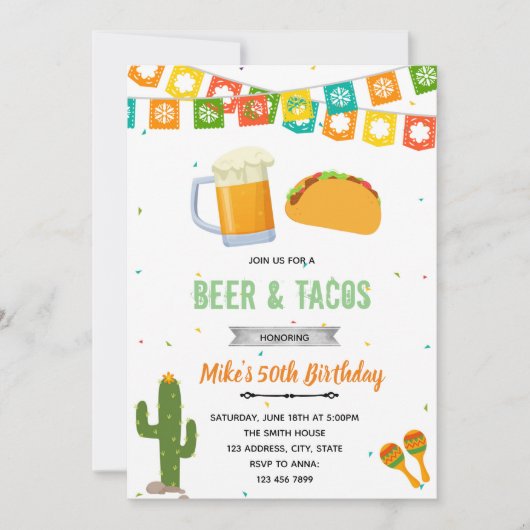 Invitation à la fête de bière et tacos (Devant)