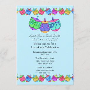 Invitation à la fête de Blue Dreidel Hanoukka