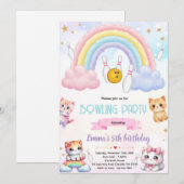 Invitation à la fête de bowling arc-en-ciel pour c (Devant / Derrière)