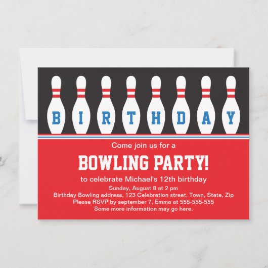 Invitation à la fête de bowling avec épingles (Devant)