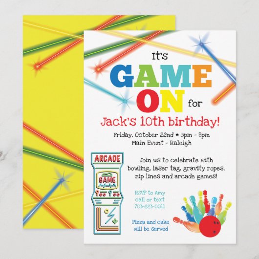 Invitation à la fête de bowling Game On Arcade (Devant / Derrière)