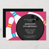 Invitation à la fête de Bowling - Pink (Devant / Derrière)