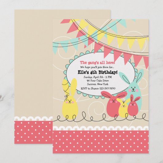 Invitation à la fête de Bunny (Devant / Derrière)