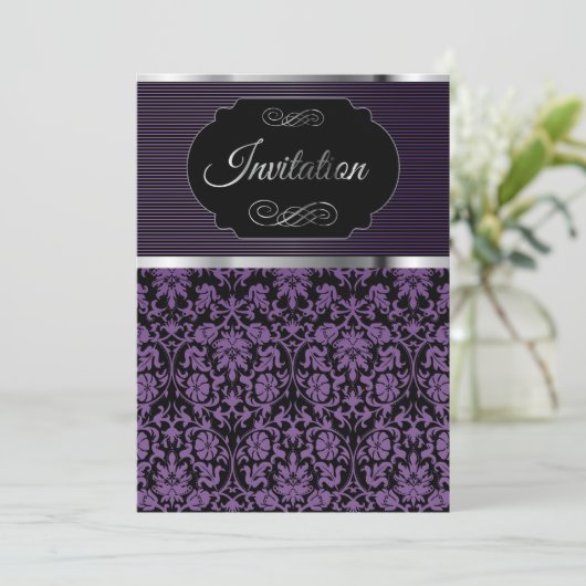 Invitation à la fête de célébration Purple Damask (Debout devant)