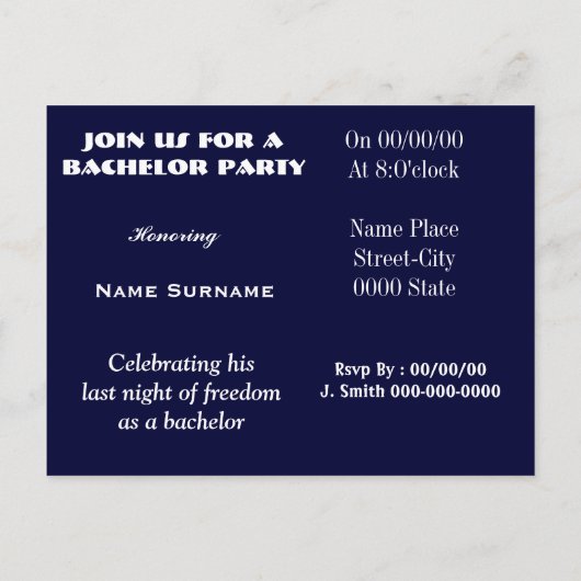 invitation à la fête de célibataire, invitation à  (Dos)
