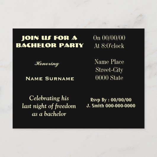invitation à la fête de célibataire, invitation à  (Dos)