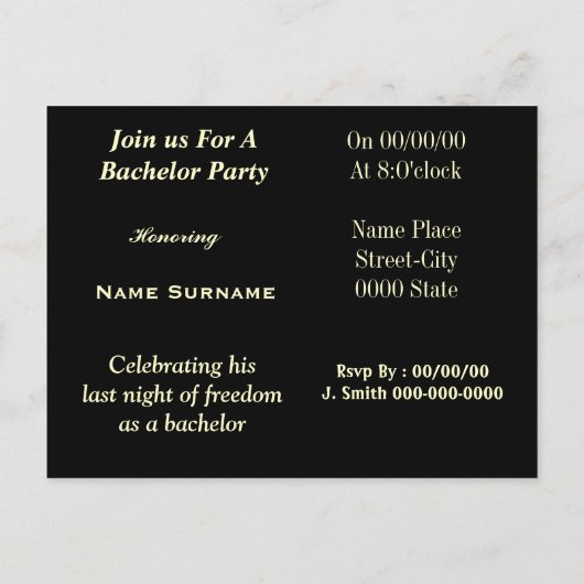 invitation à la fête de célibataire, invitation à  (Dos)