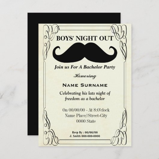 invitation à la fête de célibataire, invitation à  (Devant / Derrière)