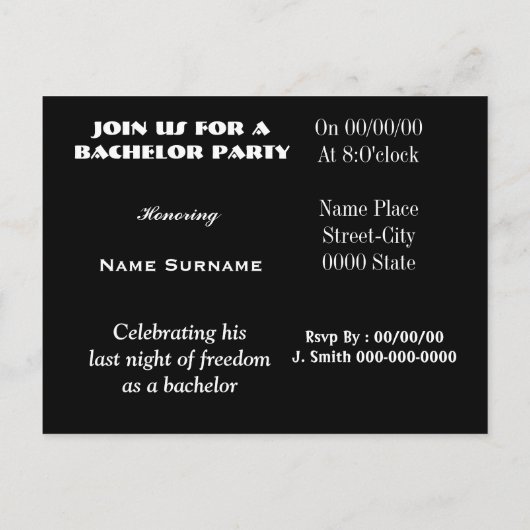 invitation à la fête de célibataire, invitation à  (Dos)