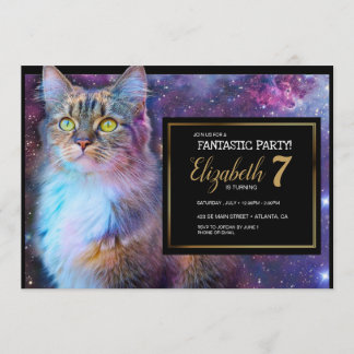 Invitation à la fête de chat violet spatial