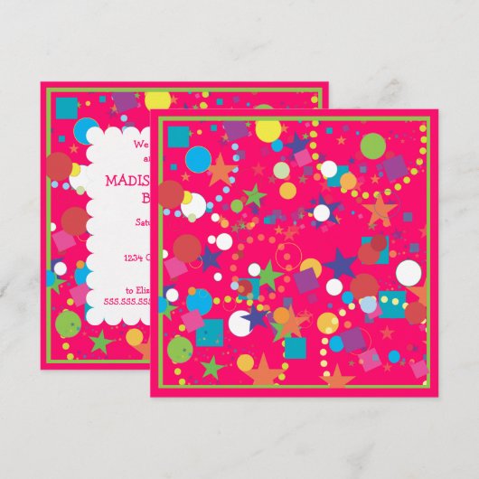 Invitation à la fête de Confetti (Devant / Derrière)