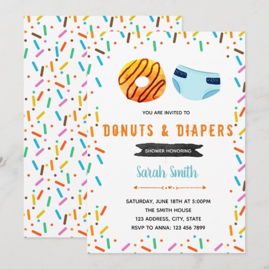 Invitation à la fête de couche de Donut (Devant / Derrière)