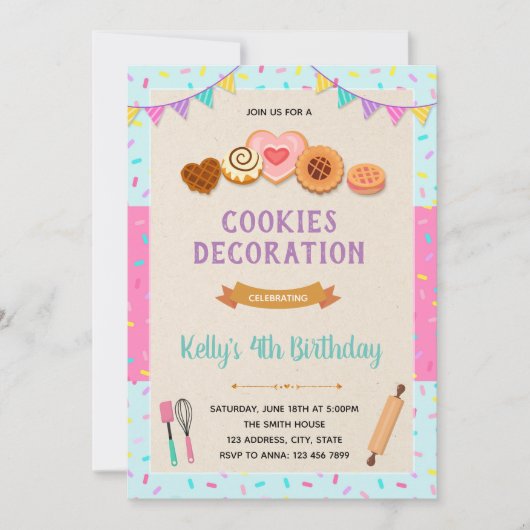 Invitation à la fête de décoration de cookies (Devant)