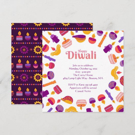 Invitation à la fête de Diwali (Devant / Derrière)