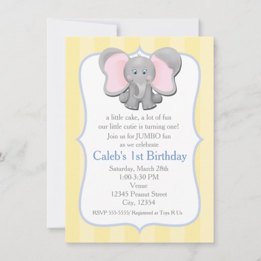 Invitation à la fête de douche de bébé éléphant mi (Devant)