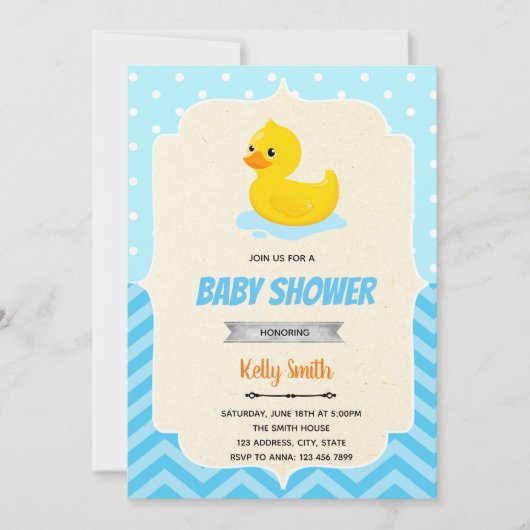 Invitation à la fête de douche garçon canard en ca (Devant)