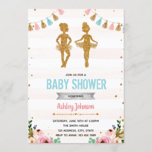 Invitation à la fête de douche jumelle de ballerin