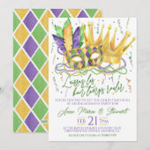 Invitation à la fête de fiançailles de Mardi Gras (Devant / Derrière)