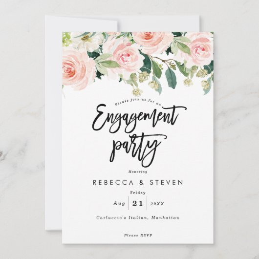 invitation à la fête de fiançailles florale rose (Devant)