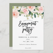 invitation à la fête de fiançailles florale rose (Devant / Derrière)