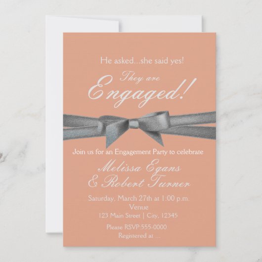Invitation à la fête de fiançailles Peach & Silver (Devant)
