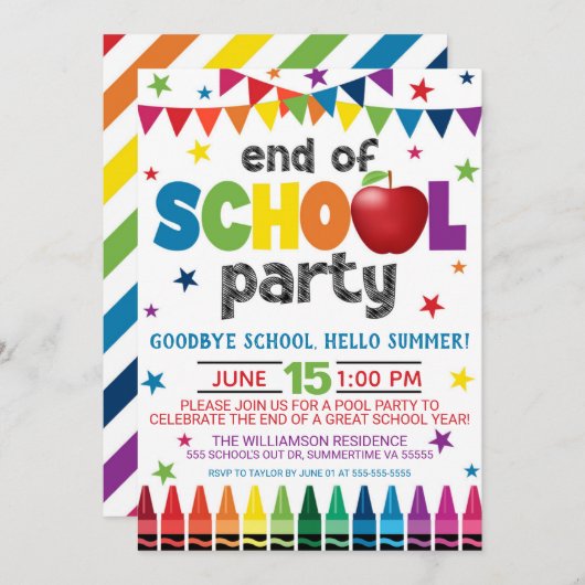 Invitation à la fête de fin d'année scolaire, remi (Devant / Derrière)