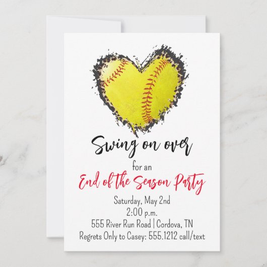 Invitation à la fête de fin de saison de softball (Devant)