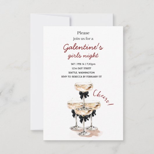 Invitation à la fête de Galentine au Champagne (Devant)