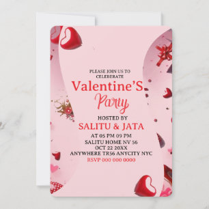 Invitation à la fête de Galentine, cœur rose et ru