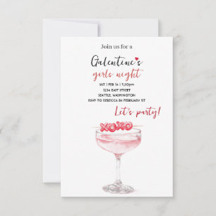 Invitation à la fête de Galentines Cocktail rose
