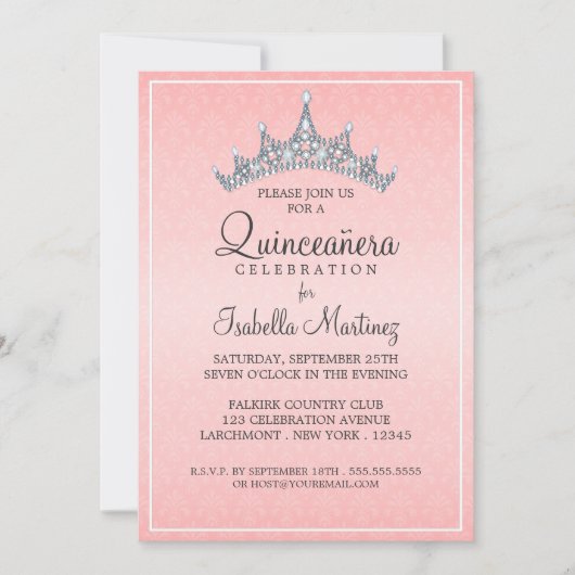 Invitation à la fête de Glam Tiara Quinceanera (Devant)