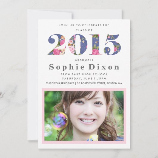 Invitation à la fête de graduation de l'année flor (Devant)