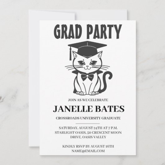 invitation à la fête de graduation moderne noir et (Devant)