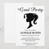 invitation à la fête de graduation moderne noir et (Devant / Derrière)