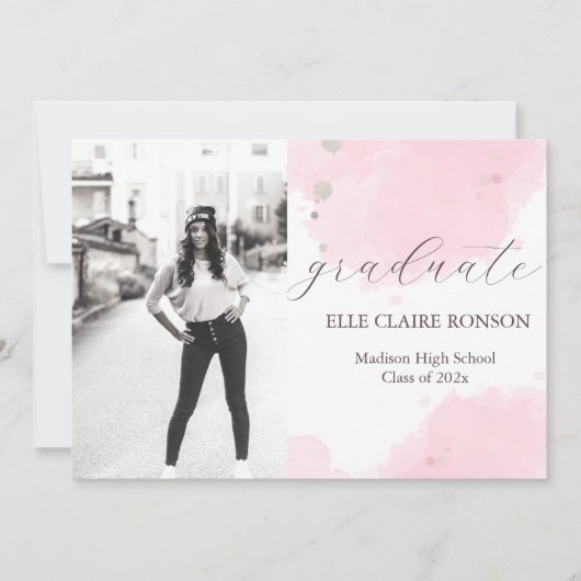 invitation à la fête de graduation rose Elegance (Devant)