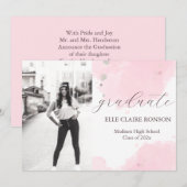 invitation à la fête de graduation rose Elegance (Devant / Derrière)